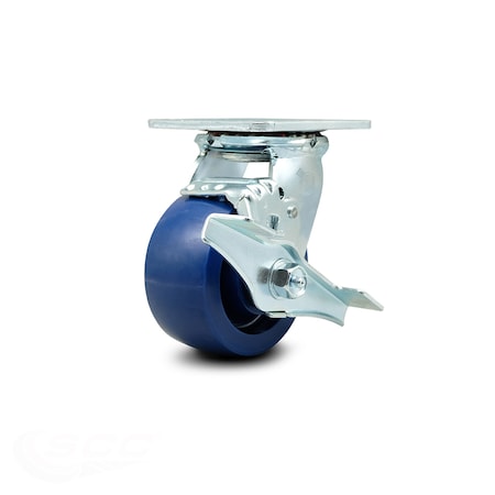 Service Caster 4 Inch Solid Polyurethane Swivel Caster with Roller Bearing and Brake SCC SCC-30CS420-SPUR-TLB